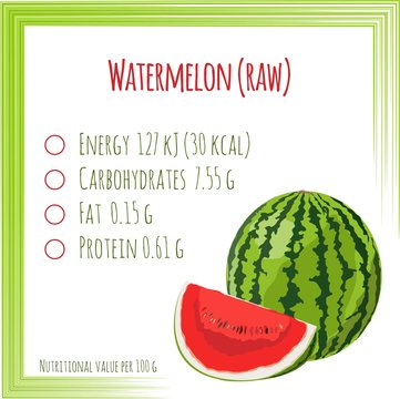 Watermelon. Nutrition facts. Flat design, no gradient. Vector illustration