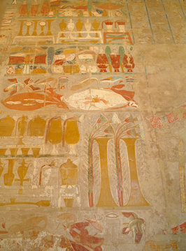 Egyptian hieroglyphs in the Queen Hatshepsut temple in Egypt