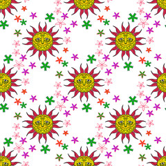 Seamless texture with sun. Vintage background