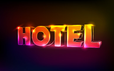 Beautiful glowing neon hotel sign, vector