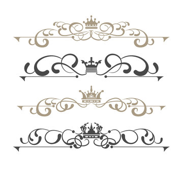 Vector set. Victorian Scrolls and crown. Decorative elements