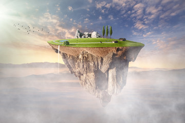 Surreal floating island with beautiful scenery