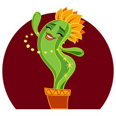 I love dancing. Dancing cactus girl. Vector illustration of funny dances character. 
