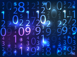Glowing neon abstract background with numbers. dark background vector