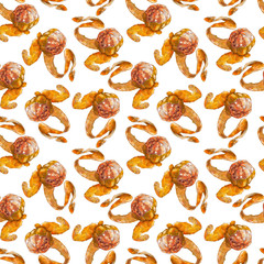 Watercolor seamless pattern with purified tangerine. Watercolor illustration on white background. Seamless pattern can be used for wallpapers, web backgrounds, or textile.