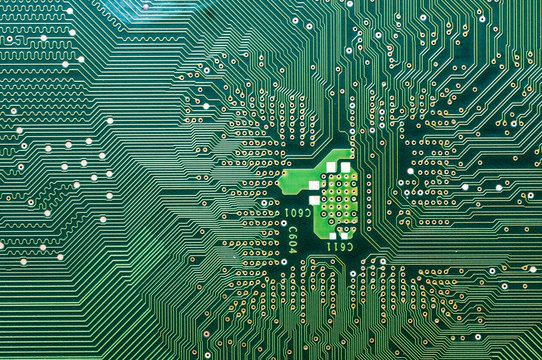 Green computer mainboard circuit.