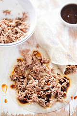 Beijing style duck pancakes with hoisin sauce