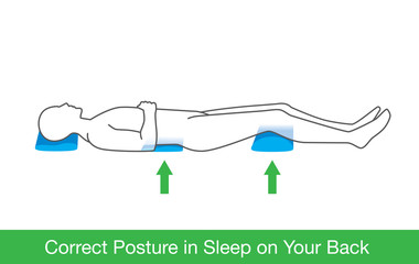 People put another pillow under the back of knees while lying down on bed. Correct sleep on back posture.