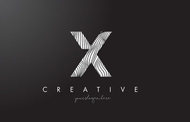 X Letter Logo with Zebra Lines Texture Design Vector.