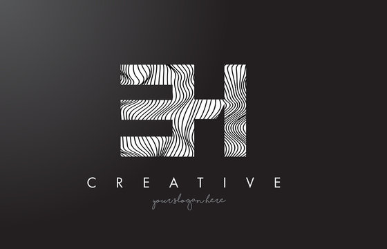 EH E H Letter Logo with Zebra Lines Texture Design Vector.
