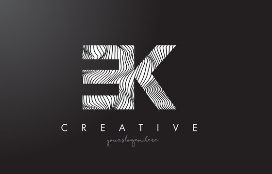 EK E K Letter Logo with Zebra Lines Texture Design Vector.