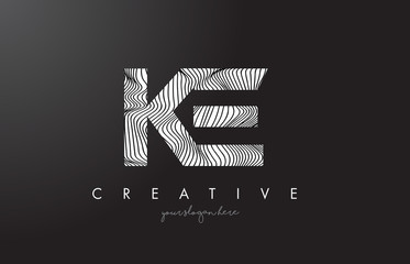 KE K E Letter Logo with Zebra Lines Texture Design Vector.