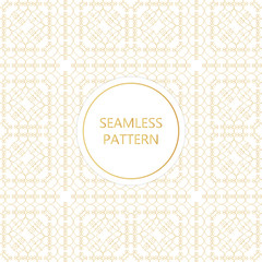 Golden seamless pattern on white background, islamic, oriental, eastern style.Template with luxury foil for packaging, fashion, greetings, cover, wedding. Vector illustration