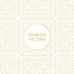 Golden seamless pattern on white background, islamic, oriental, eastern style.Template with luxury foil for packaging, fashion, greetings, cover, wedding. Vector illustration