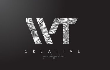 WT W T Letter Logo with Zebra Lines Texture Design Vector.