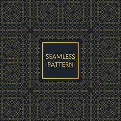 Golden seamless pattern on black background, islamic, oriental, eastern style.Template with luxury foil for packaging, fashion, greetings, cover, wedding. Vector illustration