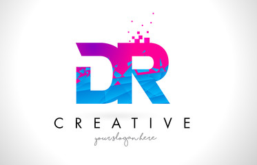 DR D R Letter Logo with Shattered Broken Blue Pink Texture Design Vector. - obrazy, fototapety, plakaty