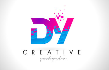 DY D Y Letter Logo with Shattered Broken Blue Pink Texture Design Vector.