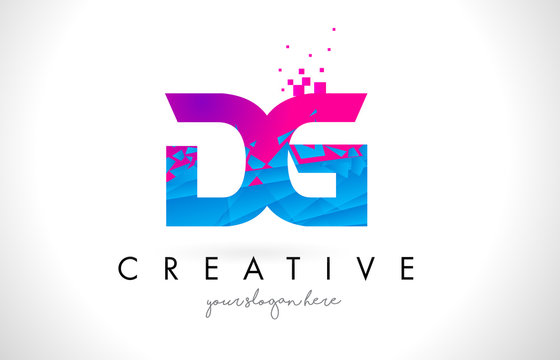 DG D G Letter Logo with Shattered Broken Blue Pink Texture Design Vector.