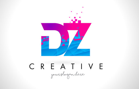 DZ D Z Letter Logo with Shattered Broken Blue Pink Texture Design Vector.
