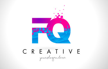 FQ F Q Letter Logo with Shattered Broken Blue Pink Texture Design Vector.