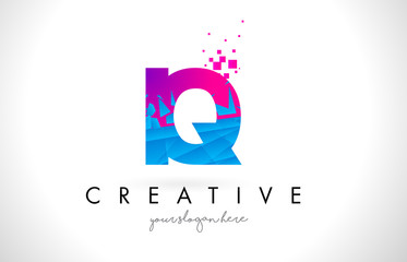 IQ I Q Letter Logo with Shattered Broken Blue Pink Texture Design Vector.