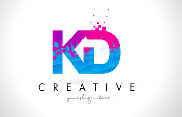 KD K D Letter Logo with Shattered Broken Blue Pink Texture Design Vector.