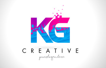 KG K G Letter Logo with Shattered Broken Blue Pink Texture Design Vector.
