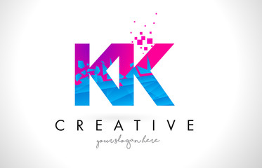 Fototapeta premium KK K K Letter Logo with Shattered Broken Blue Pink Texture Design Vector.
