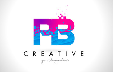 PB P B Letter Logo with Shattered Broken Blue Pink Texture Design Vector.