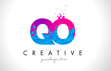 QO Q O Letter Logo with Shattered Broken Blue Pink Texture Design Vector.