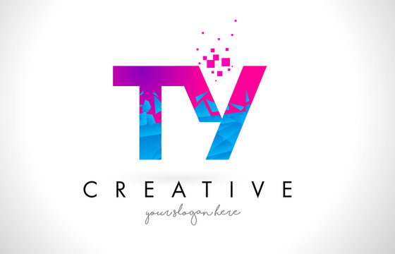 TY T Y Letter Logo with Shattered Broken Blue Pink Texture Design Vector.