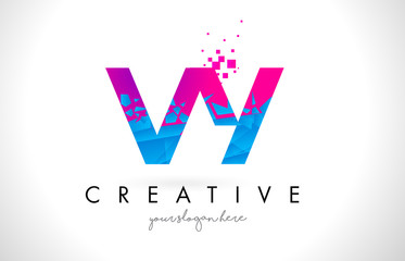 VY V Y Letter Logo with Shattered Broken Blue Pink Texture Design Vector.