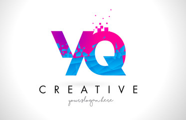 YQ Y Q Letter Logo with Shattered Broken Blue Pink Texture Design Vector.