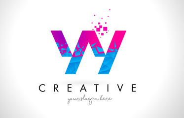 YY Y Letter Logo with Shattered Broken Blue Pink Texture Design Vector.