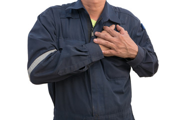Man holding breast because of heart infarction.
