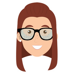 beautiful and young woman head with glasses vector illustration design