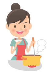 主婦　鍋料理の味見　おいしい