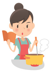 主婦　レシピをみながら鍋料理