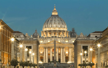 Fototapeta premium The Saint Peter's Basilica at night.