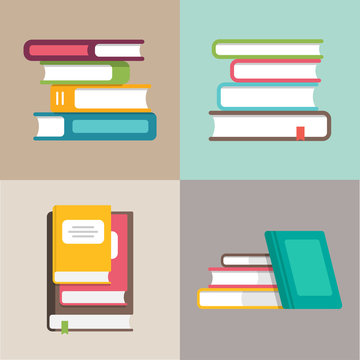 Stack or pile of books vector icons in a flat style
