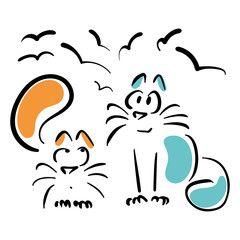 Two cats watching birds