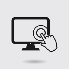 Touch screen monitor icon. Hand pointer sign.