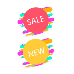 Sticker new and sale, colorful style. vector illustration