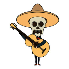 Mexican mariachi skull character with guitar vector illustration design