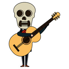 Mexican mariachi skull character with guitar vector illustration design