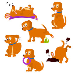Fototapeta premium Set of funny dogs in motion color flat icons for web and mobile design
