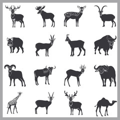 Set of simple hoofed animals icons