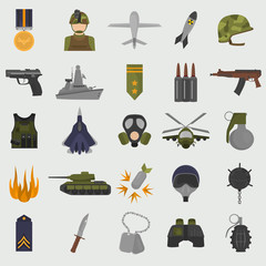 Set of military color flat icons for web and mobile design