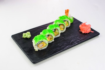 Sushi Roll with squid and green caviar